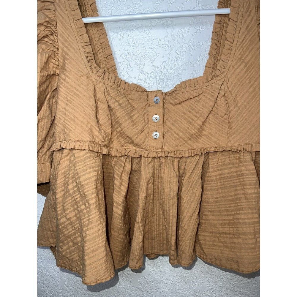 Free People Top NWTS Cotton Oversized Crop Ruffles Puff Sleeves Clay Color (m) - Picture 2 of 12